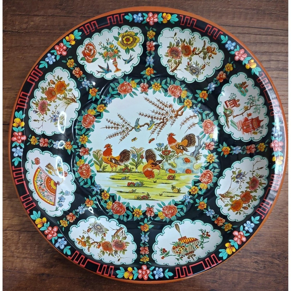 Vtg Daher 1971 ChickenDecorated Ware Round Tin  Serving Tray Made In England D5